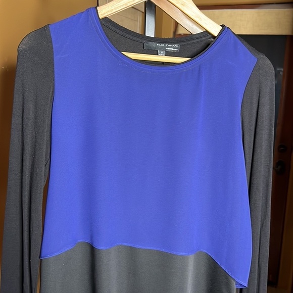 Elie Tahari Tunic Long Sleeve Pullover Layered Blue/Black Size Small - Picture 2 of 7